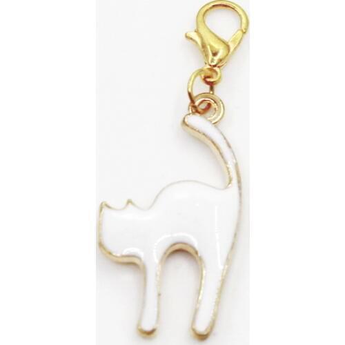 Hot Selling 12pcs/lot White Cat Dangle Charms Lobster Clasp DIY Bracelet Necklace Pendants Jewelry Hanging Charms
