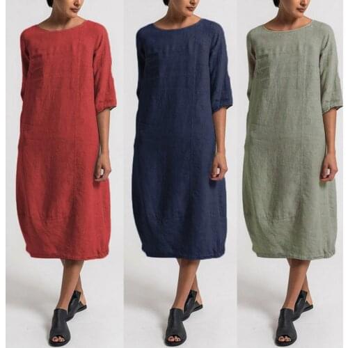 Cotton Linen Women Dress 2020 Spring Autumn Loose Plus Size Casual Vestidos Long Sleeve Nature Button Turn Down Collar vonda