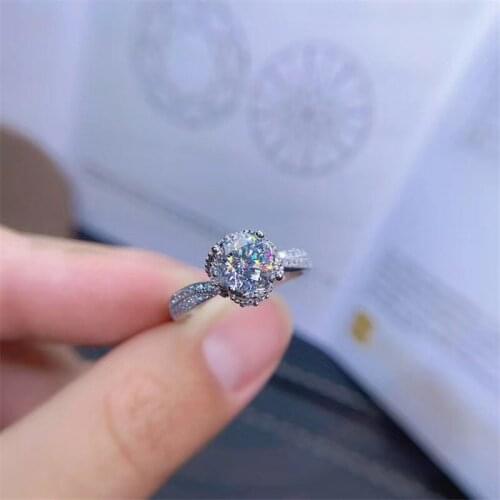 Jewelry Dazzling 925 Silver Moissanite Ring for Party 1ct Real VVS Moissanite Ring Sterling Silver Moissanite Jewelry
