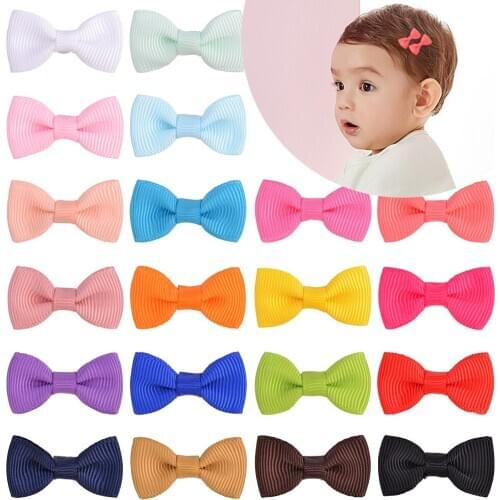 20Pcs/lot 1.3 inches Solid Ribbon Hair Bows With Clip For Girls Mini Hairpins Boutique Barrettes Headwear Kids Hair Accessories