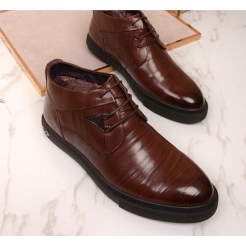 Autumn winter mens European American Warm velvet Martin boots Genuine leather party wedding boots fashion zip boots