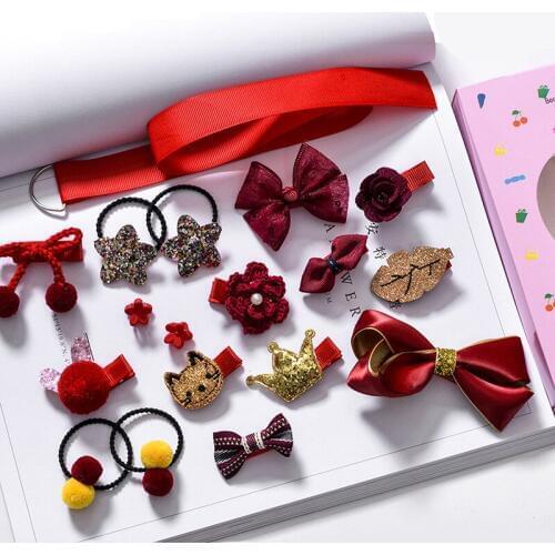 Newborn Baby Hair Accessories Set Fashion Headwear Handmade Crown Bowknot Baby Cute Girls Infant Hair Clip Accessories Gift Box