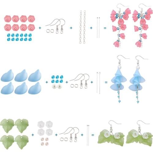 1Set DIY Earrings Making Kit Acrylic Flower Beads Caps Earring Hooks Jump Ring for Women Dangle Earring Jewelry Handmade