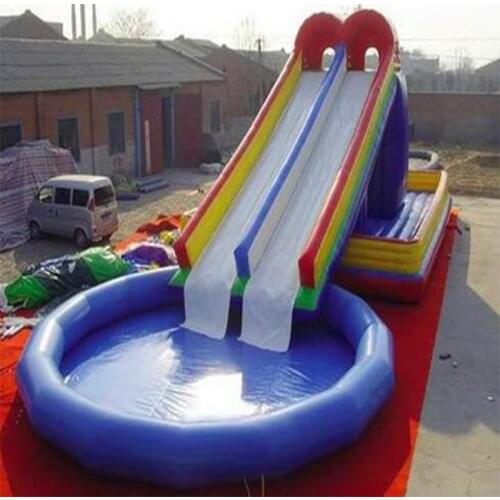 Inflatable amusement center park swimming pool with slide and climbing wall