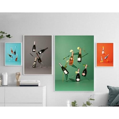 Wall Art Nordic Style HD Prints Poster Wine Bottle Cup Canvas Home Decor Painting Creative Modular Pictures Bedroom Background