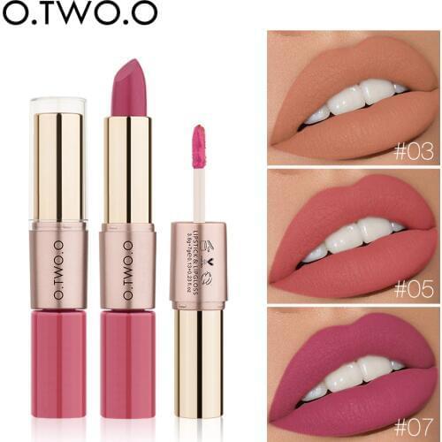 O.TWO.O 2 in 1 Matte liquid Lipstick and Matte Lip gloss Makeup Moisturizing Long Lasting Waterproof Velvet Lipstick 12 Color