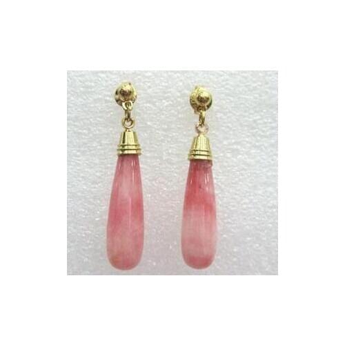 Charming pink natural jade stud danlge earrings