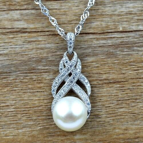 Charming Natural Freshwater Pearl Pendants Necklaces For Women 925 Sterling Silver Zirconia Jewelry Collier Femme LN581048