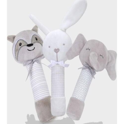 Wholesale Infant Baby Rattles Cartoon Animal Hand Bells Soft Plush BB Sticks Hand Bell Shaker Kids Educational Toys