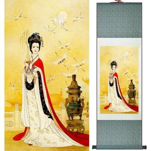Portrait painting Home Office Decoration Chinese scroll painting women art paintingPrinted painting LTW2017120508