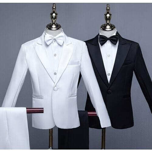 Formal Childrens Dress Suits Set Big Boys Piano Show Host Party Wedding Costume Kids Tuxedo Pants Bowtie Girdle 4pcs Outfits