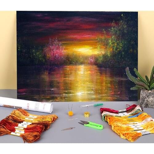Natural Scenery Spring Sunset Printed 11CT Cross-Stitch Full Kit DIY Embroidery DMC Threads Needlework Hobby Sewing Needle