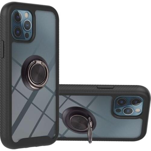 Funda transparente 3 en 1 para teléfono móvil iPhone, carcasa trasera a prueba de golpes con soporte de anillo para iPhone 12 11