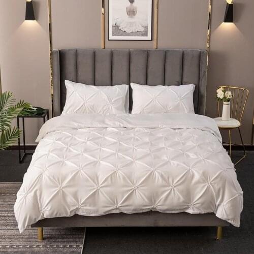 Luxury Pinch Pleat Bedding Set Cotton King Size Bedroom Comforter Set Super Soft Bedcloths Duvet Cover Set 3 Pcs with Pillowcase