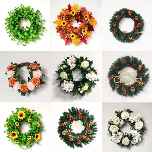 Christmas Pine Cone And Berries Garland Festival Home Decoration Artificial Rose And Sunflower Wreath Wedding Decor