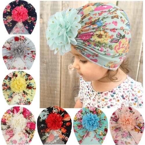 8 Colors Newborn Infant Golden Dots Flower Hats Vintage Printed Baby Girls Caps Toddler Accessories Holiday Clothing Decoration