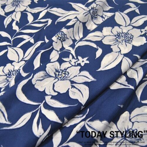 LEO&LIN 30 M/M Blue And White Flower Real Silk Cotton Twill Silk Clothing Cloth Fabric DIY Textile Tissue