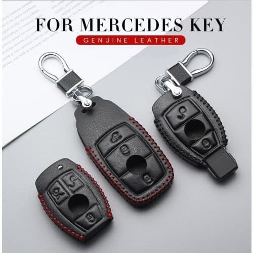High Quality Leather Key Case Cover For Mercedes Benz Accessories W204 W203 W205 W210 W211 Car Key Parts Skin Shell Car Styling