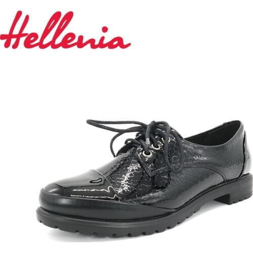 Hellenia New Fasion Rounded Toe women Dress casual work shoes lace up Girls Party wedding shoes Pump PU Leather Classic Footwear
