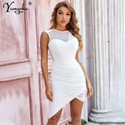 Sexy see through White prom evening dresses for women party elegant mesh Bandage mini summer dress club bodycon dress vestidos