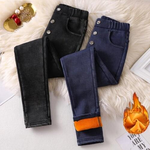 Winter Plus Size Stretch Velvet Thick Imitation Denim Pencil Pants Women High Waist Warm Black Female Trousers Skinny Leggings