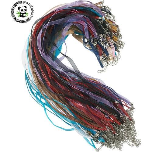 Pandahall 1 Set Multi-strand Necklace Cord with 3 Loops Waxed Cord&Organza Ribbon for Jewelry Making Mixed Color 17.7"