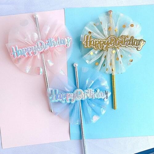 1pc Girls Princess Big Bow Happy Birthday Straw Prince Boys Happy Birthday Cake Topper Kid Party Supplies Blue Love Gifts