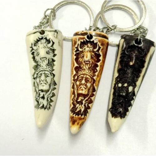 FREE SHIPPING 12 pcs NEW Hot Selling Classic Retro Hand Carved Tribal Head Chief Keychain
