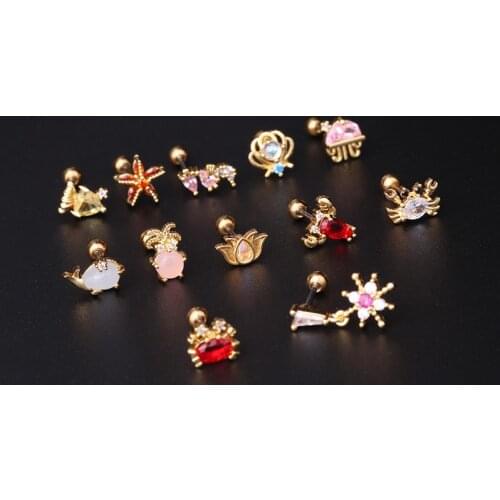 12Styles 1Pc Stainless Steel Luxury Crystal Zircon Colorful Ocean Stud Earring Fashion Earrings Body Jewelry Piercing Earrings