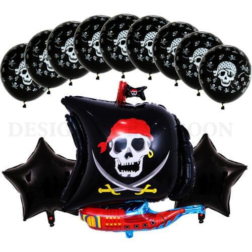 13pcs/lot New Cartoon Pirate Boat Aluminum Balloon Festival Party Decorative Balloon 18inch Skull balloon 3.2g latex baby shower
