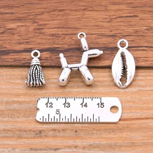 20PCS 4 Styles Picture Color Horse Ruler Tassel Shell Charms Animal Pendant Metal Alloy DIY Necklace Bracelet Handwork Marking