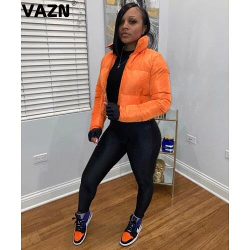 VAZN 2020 Winter Hot Solid Simple Young Casual High-end Down Jackets High Waist Full Sleeve Energy Daily Women Slim Outwears