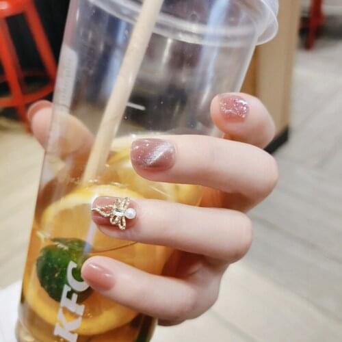 24pcs Rhinestone Inlaid Nail Patch Glue Type Removable Short Paragraph Fashion Manicure Save Time False Nail Patch DL