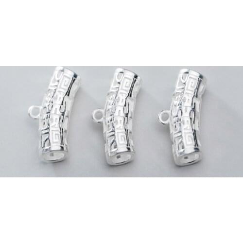 925 Sterling Silver Geometry Hollow Tube Tee Beads 17mm Connection Bail Bead Charms For Necklace Making DIY Jewelry Findings