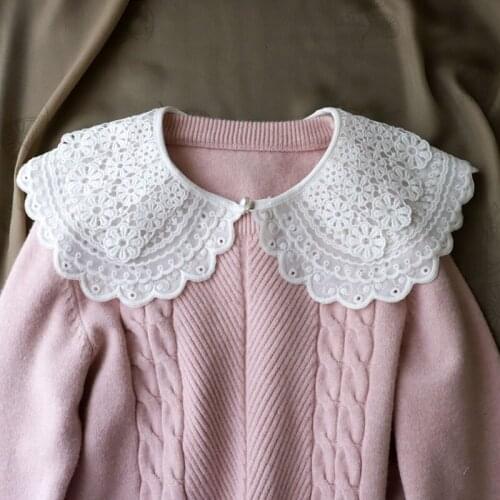 Hollow Floral Embroidery False Shirt Collar Triple Layer Wavy Brim Fashionable Decorative Collar Sweet Detachable Collar