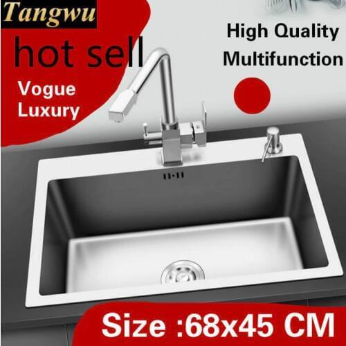 Free shipping Apartment large kitchen manual sink single trough vogue do the dishes 304 stainless steel hot sell 680x450 MM