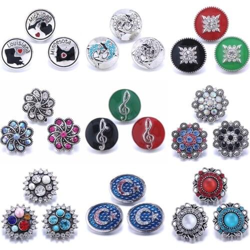 Boom Life 10pcs/lot Snap Jewelry Metal Crystal Rhinestone Flower 18mm Snap Buttons Flower Charms Fit Snap Bracelets for Women