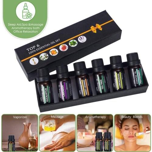 Pure Essential Oils 10ML 6pcs Set Humidifier Aroma Eucalyptus Papermint Lemongrass Orange Oil For Humidifier