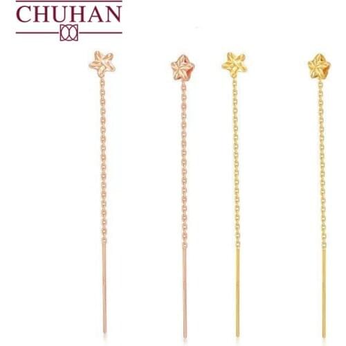 CHUHAN Shining Star 18K Gold Earring Rose Gold Star Drop Earrings Female Real Gold Fashion Fine Jewelry Fine Gift Wholesale