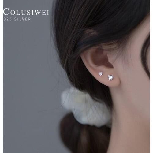 Colusiwei Top Sale 925 Sterling Silver Shining Zirconia Tiny Love Hearts Anti-Allergy Stud Earring for Women Girl Fine Jewelry