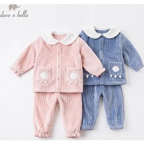 DBW15475 dave bella winter baby unisex fashion cartoon print pajamas newborn baby underwear casual sleepwear 2 pcs suit