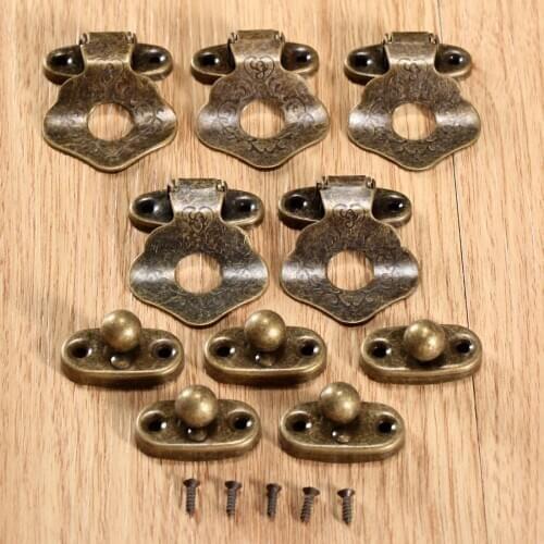 5Pc Decorative Jewelry Gift Wine Wooden Box Suitcase Case Hasp Latch Hook 42x32mm Antique Brass Iron Latch Lock Vintage Hardware