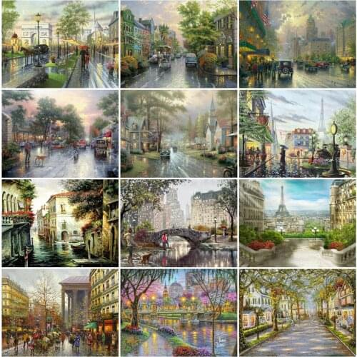 EverShine Diamond Painting Full Square Drill Street Cross Stitch Diamond Mosaic Landscape Home Decor Town Picture Rhinestones