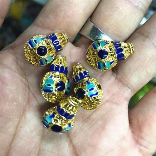 High quality fashion gourd shape gold-color hollow cloisonne enamel accessories 15*23mm spacers beads findings 5pcs B2486