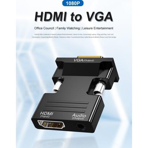 Hdmi-fêmea compatível para vga macho conversor 3.5mm adaptador de áudio 1080p fhd saída de vídeo portátil tv monitor projetor