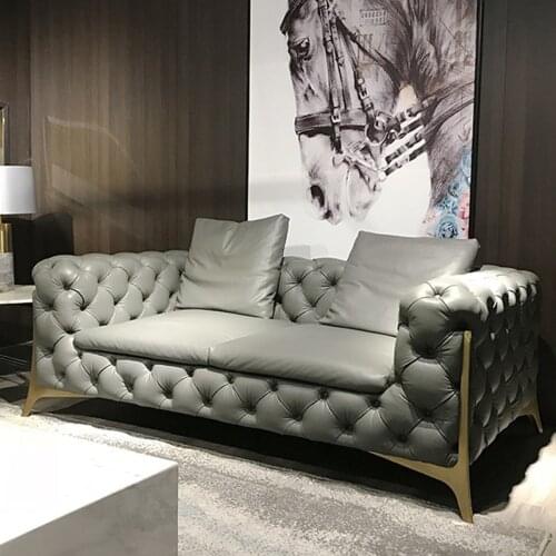 Italian pull button sofa light luxury leather large and small family first floor cow leather living room post modern villa furni