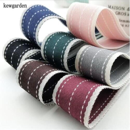 Kewgarden Handmade Tape Stripe Ribbon 10mm 22mm 35mm DIY Bow Brooch Accessories Satin Ribbons Polyester Cotton Riband 20 Yards
