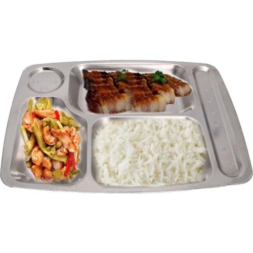 Stainless Steel Divided Dinner Tray Lunch Container Food Plate 4/5/6 Section New