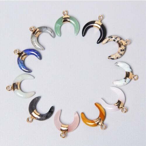 3pcs Unique Horn Shape Pendant Natural Stone Lapis Lazuli Aventurine Pink Rose Quartzs Pendants For Necklace Bracelet Handmade