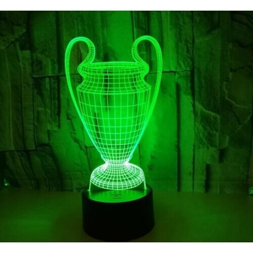 Hot 3D Football Cup Trophy Lamp 7 Colors Changing 3D LED Night Light Contact Button USB Baby Bedroom Sleep Luminaria Light